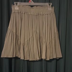 Papermoon Tan Skater Mini Skirt with Smocked Ruffles